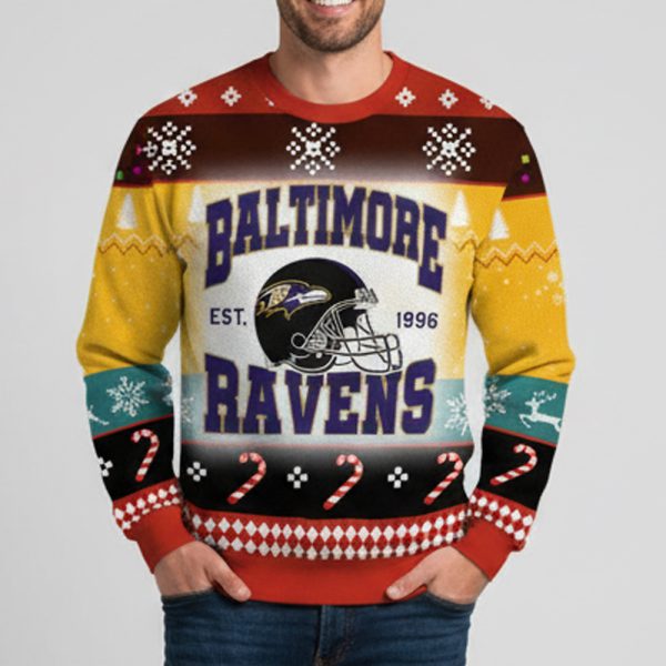 2025 Baltimore Ravens EST 1996 Ugly Christmas Sweater