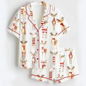 Women's Watercolor Reindeer Funny Christmas Animal Satin Pajama Set