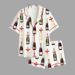 Women's Christmas Champagne Bottles With Red Bows Satin Pajama Set