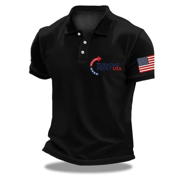 Charlie Kirk Turning Point Printed Black Polo Shirt