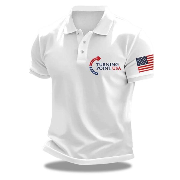 Charlie Kirk Turning Point Printed Black Polo Shirt
