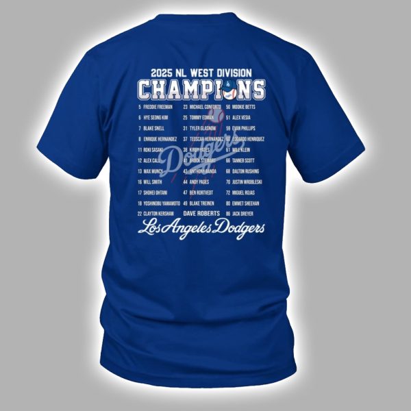 Dodgers NL West Division Champions 2025 Two Sided Shirt