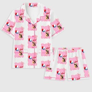 Women's Golden Retriever With Pink Christmas Santa Claus Pajama Set