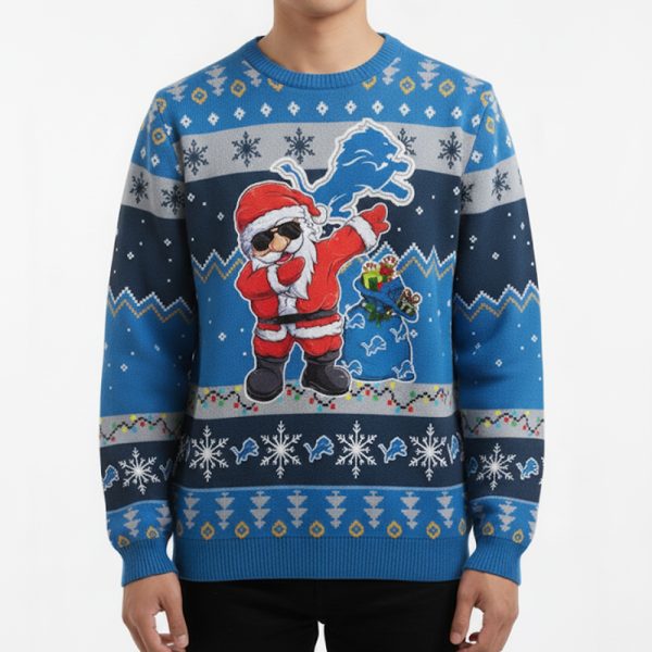 Santa Claus Xmas Detroit Lions 2025 Ugly Christmas Sweater
