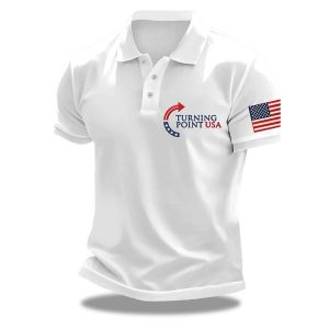 Charlie Kirk Turning Point Printed Black Polo Shirt
