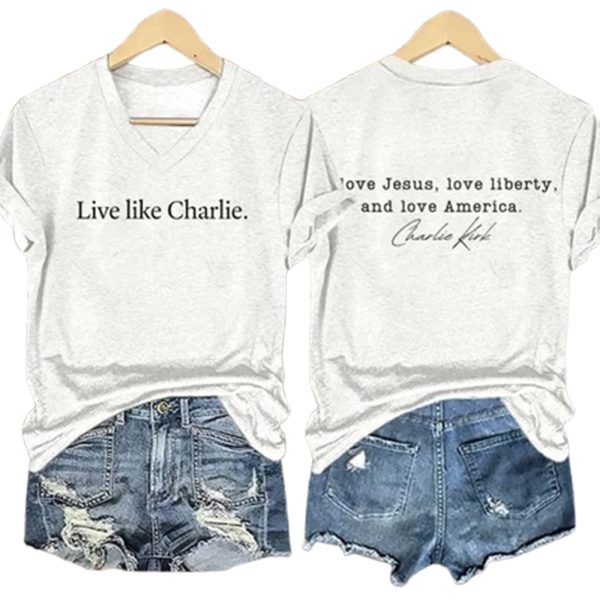 V Neck Retro Live Like I Love Jesus Love Liberty And Love America Print T Shirt