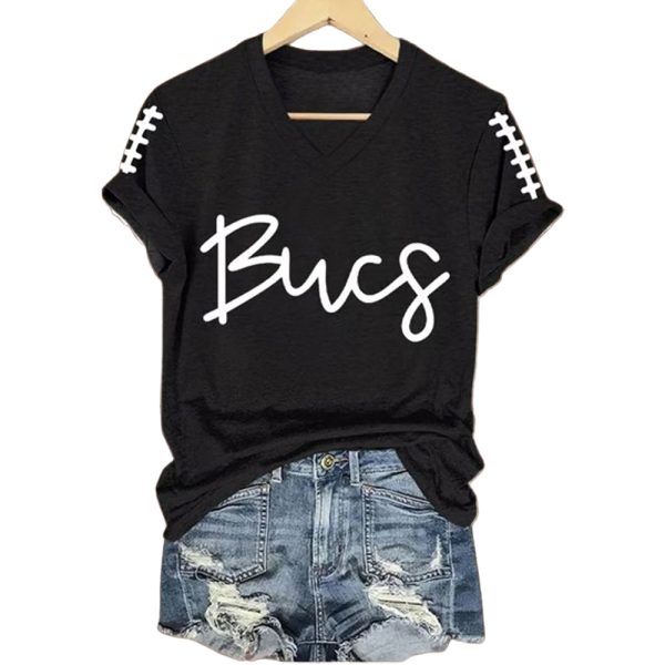 Women's Bucs Football Print V Neck T Shirt