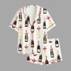 Women's Christmas Champagne Bottles With Red Bows Satin Pajama Set