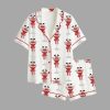 Women's Christmas Martini Santa Bow Martini Drink Satin Pajama Set
