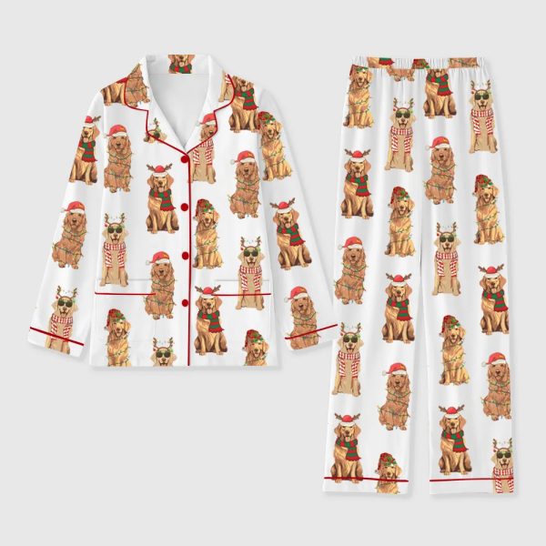 Women's Golden Retriever Christmas Pocket Cotton Pajama Set