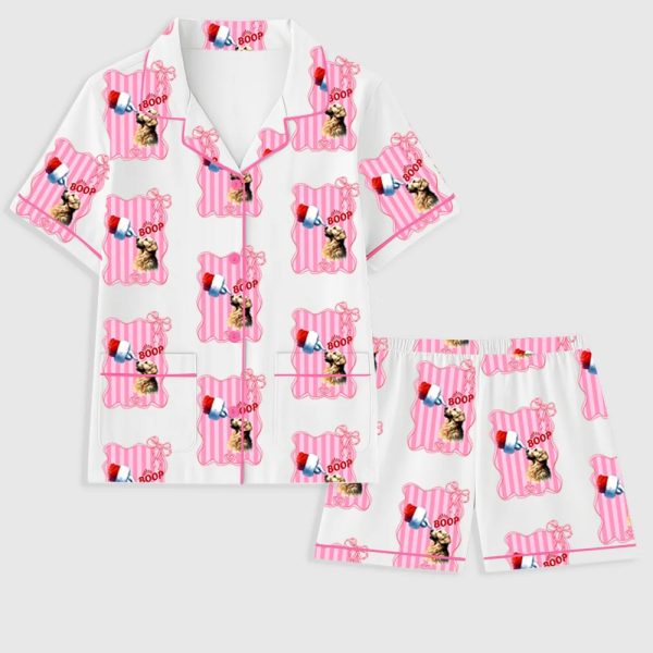 Women's Golden Retriever With Pink Christmas Santa Claus Pajama Set