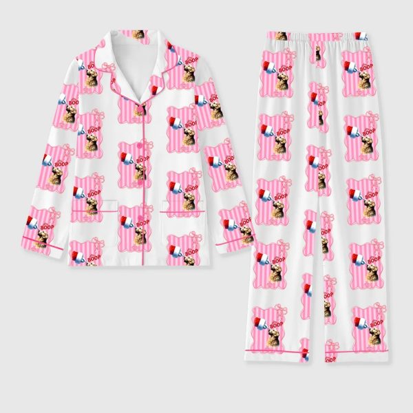 Women's Golden Retriever With Pink Christmas Santa Claus Pajama Set