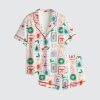 Women's Hand Drawn Postage Stamp Coquette Christmas Satin Pajama Set