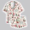 Women's North Pole Village Map Christmas Retro Holiday Satin Pajama Set