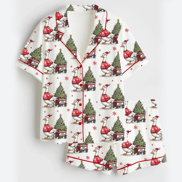 Women's Oops I Got Another Tree Funny Christmas Goose Satin Pajama Set