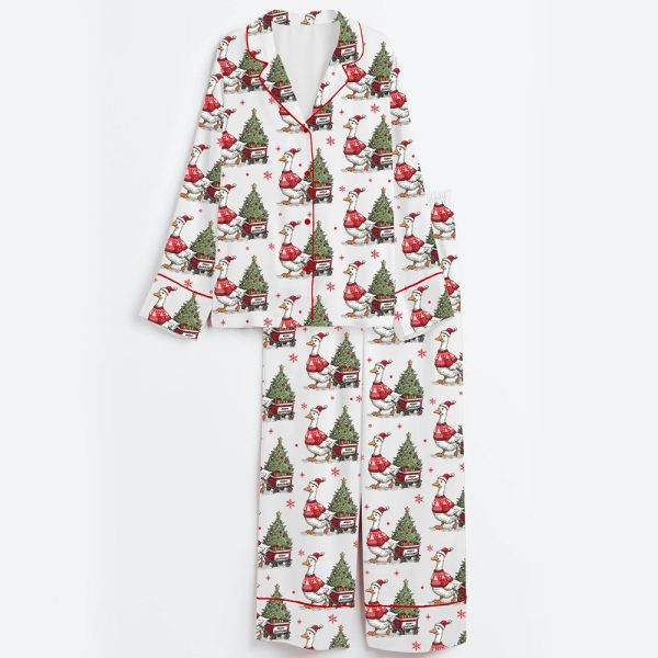 Women's Oops I Got Another Tree Funny Christmas Goose Satin Pajama Set