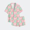 Women's Preppy Christmas Cakes Satin Pajama Set