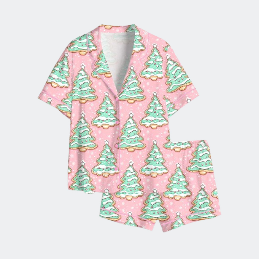 Women's Preppy Christmas Cakes Satin Pajama Set Women's Preppy Christmas Cakes Satin Pajama Set