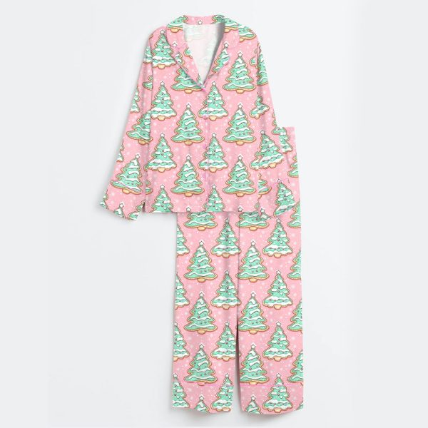 Women's Preppy Christmas Cakes Satin Pajama Set