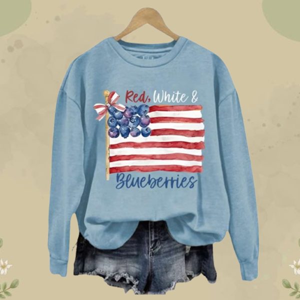 Women's Red White And Blueberries Printed Sweatshirt