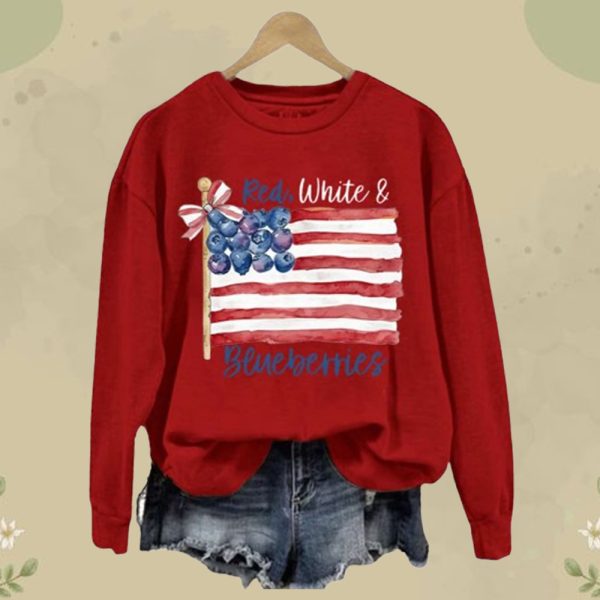 Women's Red White And Blueberries Printed Sweatshirt