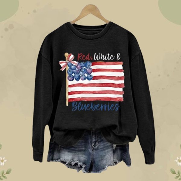 Women's Red White And Blueberries Printed Sweatshirt