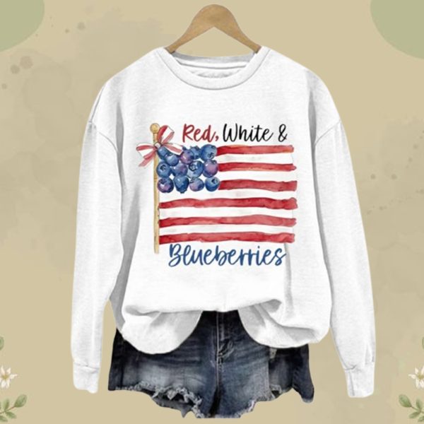 Women's Red White And Blueberries Printed Sweatshirt