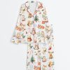 Women’s Woodland Christmas Watercolor Reindeer Bear Hedgehog Holiday Animals Satin Pajama Set