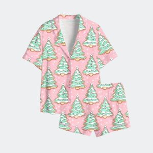 Women's Preppy Christmas Cakes Satin Pajama Set