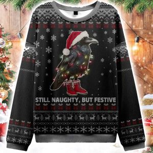 Lights Santa Raven Still Naughty But Festive Ugly Christmas Sweater