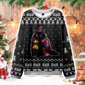 Funny Christmas Lights Cat Christmas Ugly Sweater