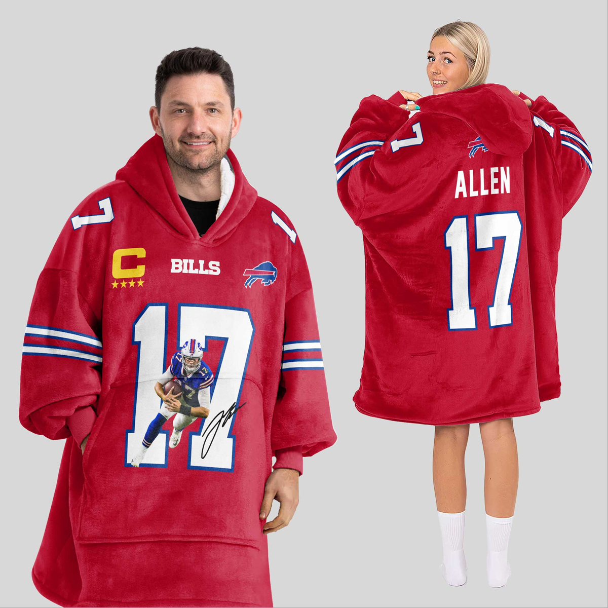 Allen 17 Bills Football Unisex Blanket Hoodie