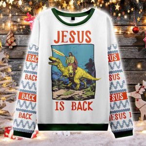 Jesus Riding Dinosaur Christian Ugly Christmas Sweater