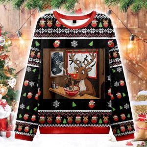 Reindeer Eating Ramen Christmas Ugly Sweater