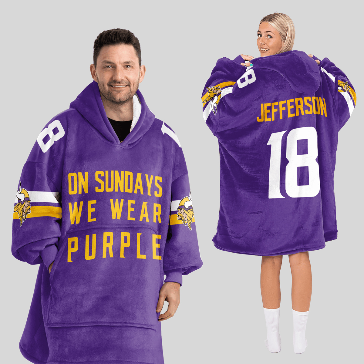 Jefferson 18 Minnesota Football Unisex Blanket Hoodie