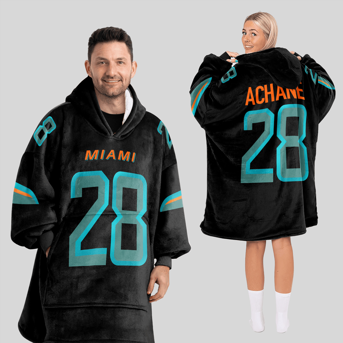 Achane 28 Miami Football Unisex Blanket Hoodie 1