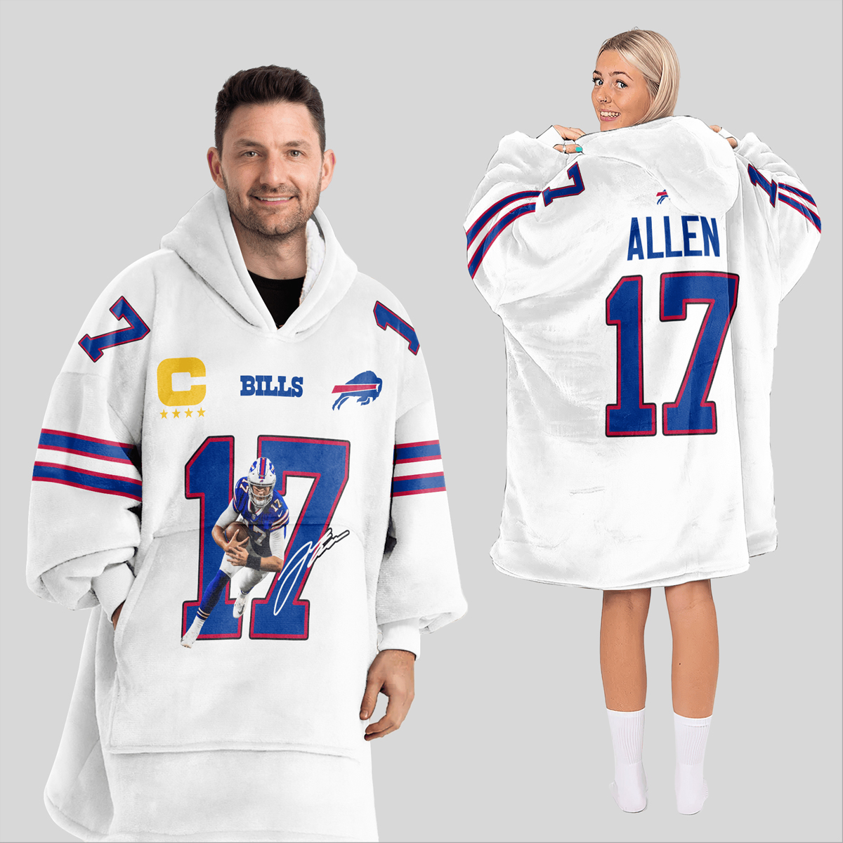 Allen 17 Bills Football Unisex Blanket Hoodie 3