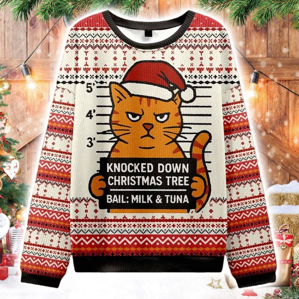 Arrested Cat Christmas Ugly Sweater
