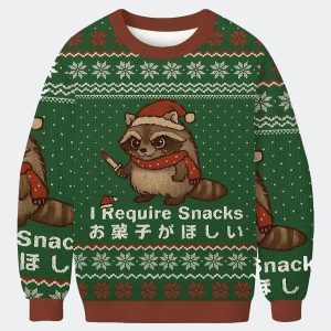 Raccoon Need Snacks Funny Ugly Christmas Sweater