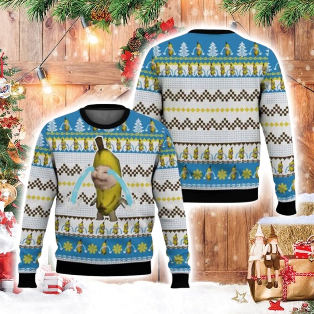 Banana Cat Crying Meme Ugly Christmas Sweater
