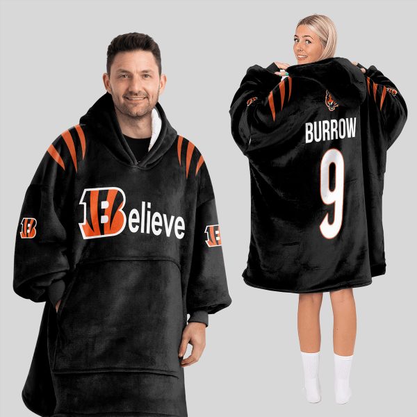 Believe Burrow 9 Bengals Football Unisex Blanket Hoodie 1