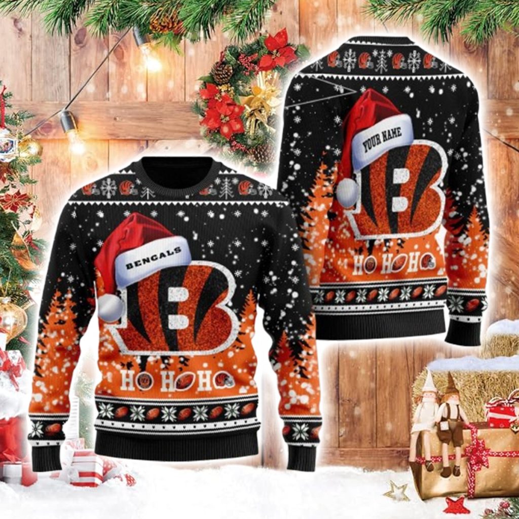 Bengals Symbol Wearing Santa Claus Hat Ho Ho Ho Ugly Christmas Sweater