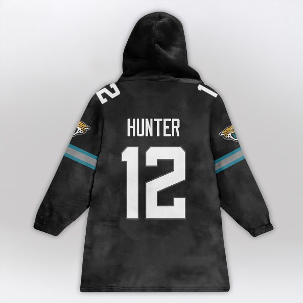 Black And Teal Hunter 12 Jaguars Football Unisex Blanket Hoodie 2