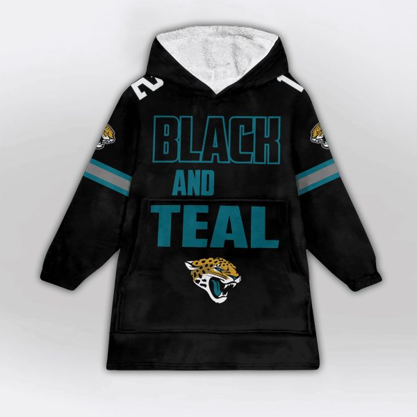 Black And Teal Hunter 12 Jaguars Football Unisex Blanket Hoodie