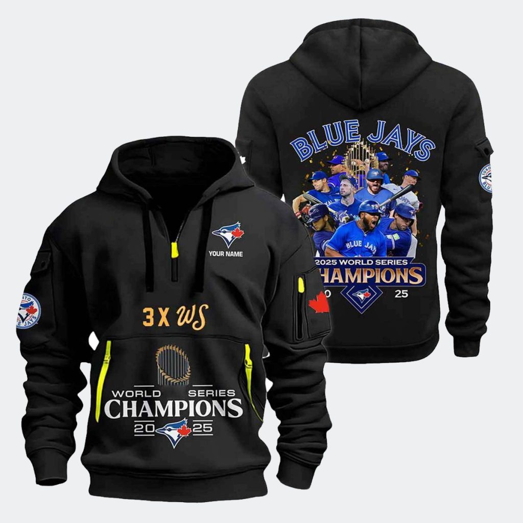 Blue Jays 3X World Series Champions 2025 Quarter Zip Hoodie Blue Jays 3X World Series Champions 2025 Quarter Zip Hoodie