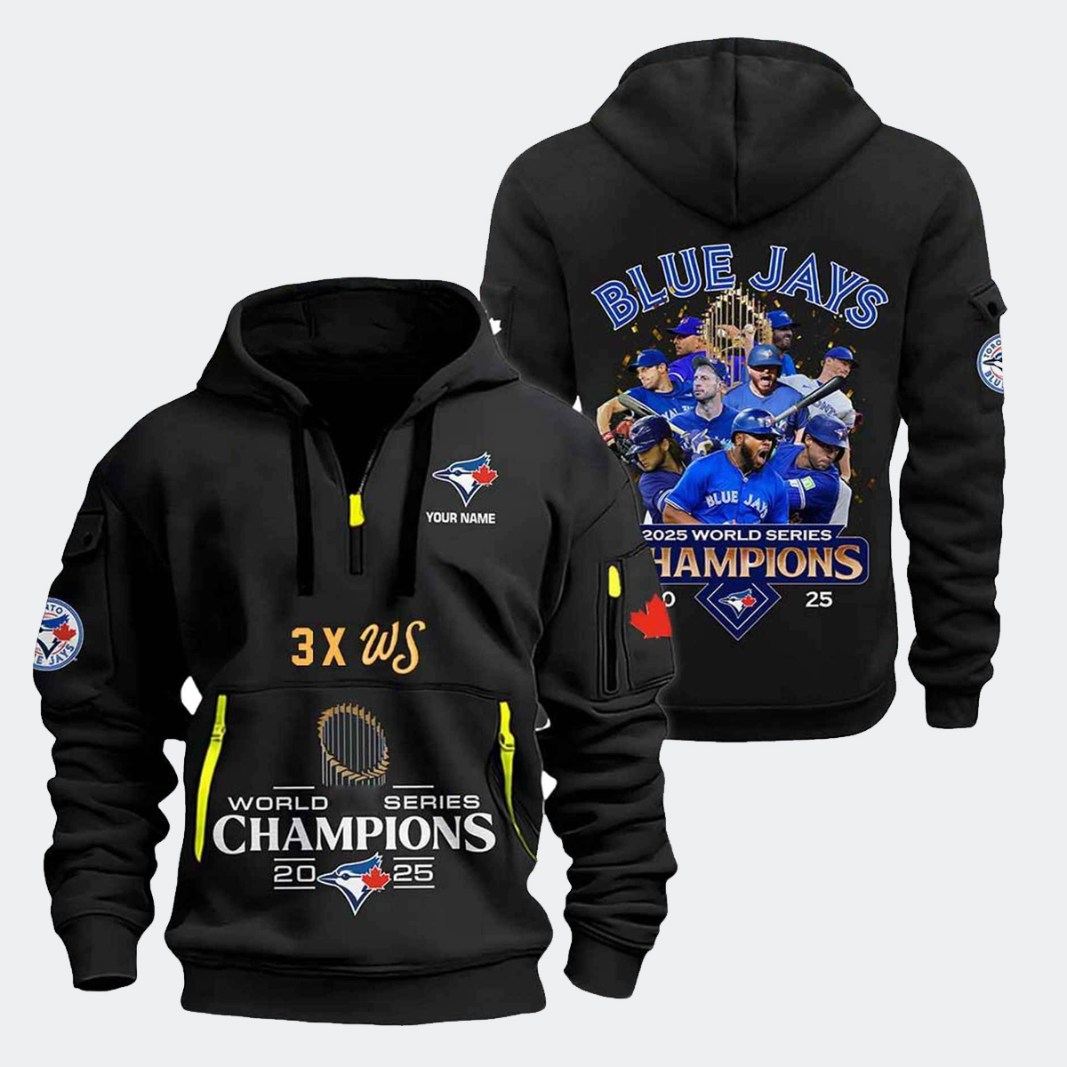 Blue Jays 3X World Series Champions 2025 Quarter Zip Hoodie
