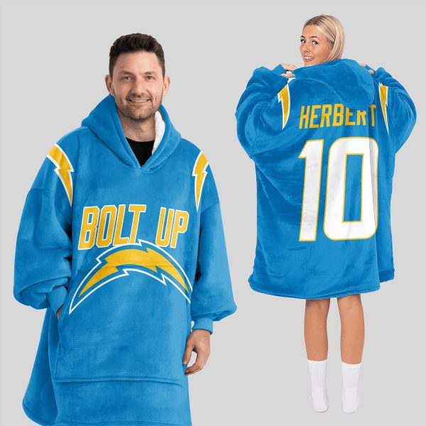 Bolt Up Herbert 10 Los Angeles Football Unisex Blanket Hoodie 1