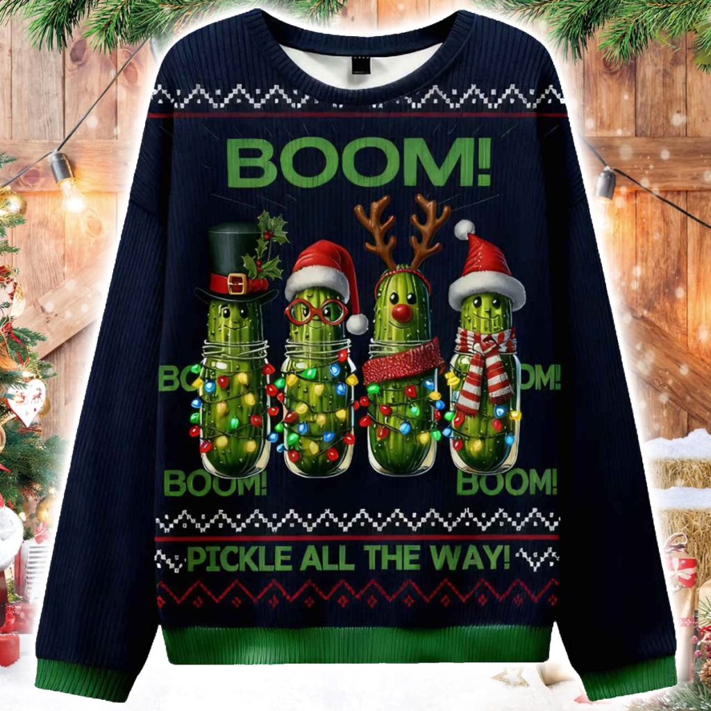 Boom Pickle All The Way Ugly Christmas Sweater