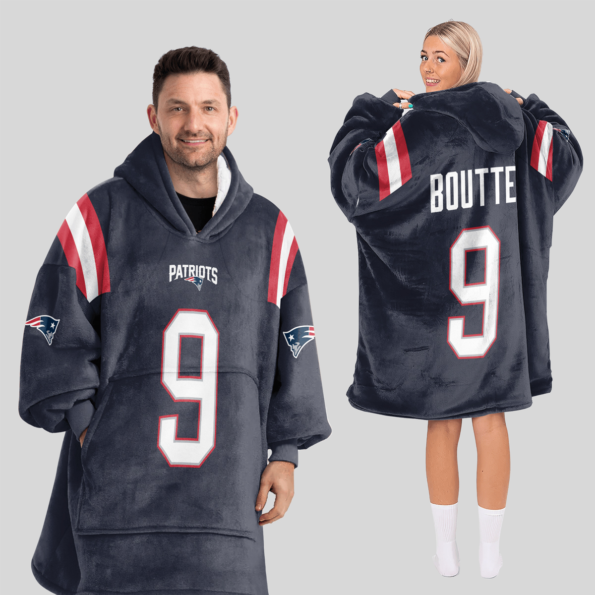 Boutte K.B 9 Patriots Football Unisex Blanket Hoodie