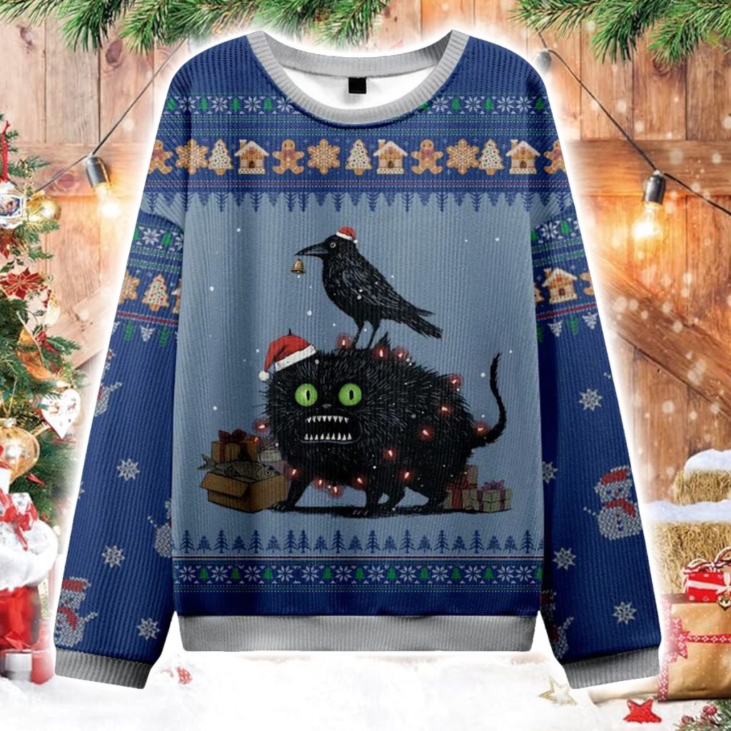 Cat Crow And Fish Unite Christmas Ugly Sweater